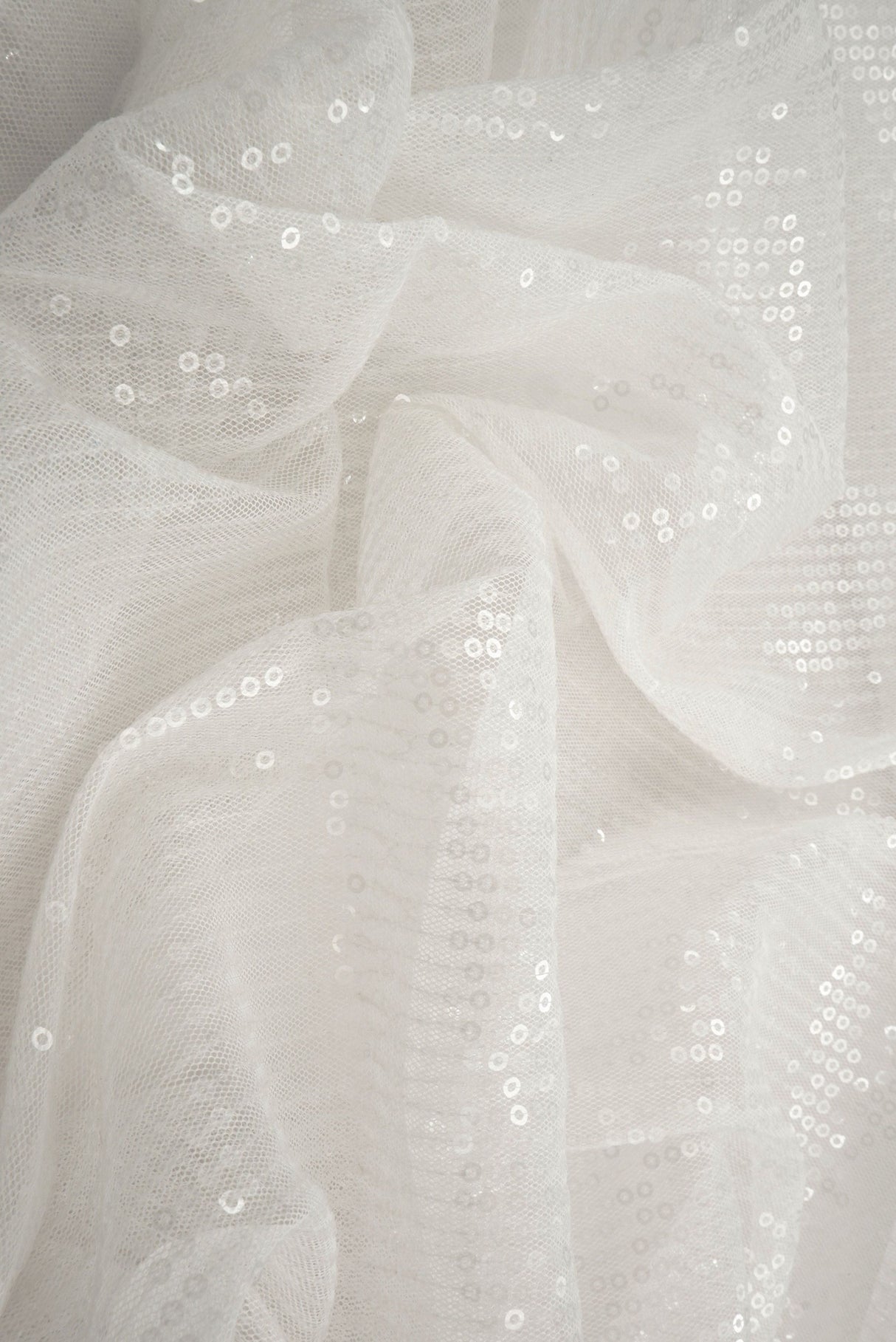 Embroidered Sequin Mesh Stretch Fabric Ivory