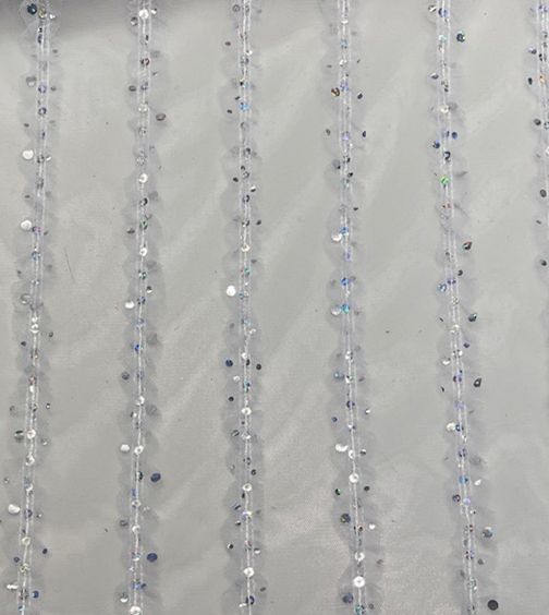 Embroidered Sequin Mesh Stretch Fabric Silver
