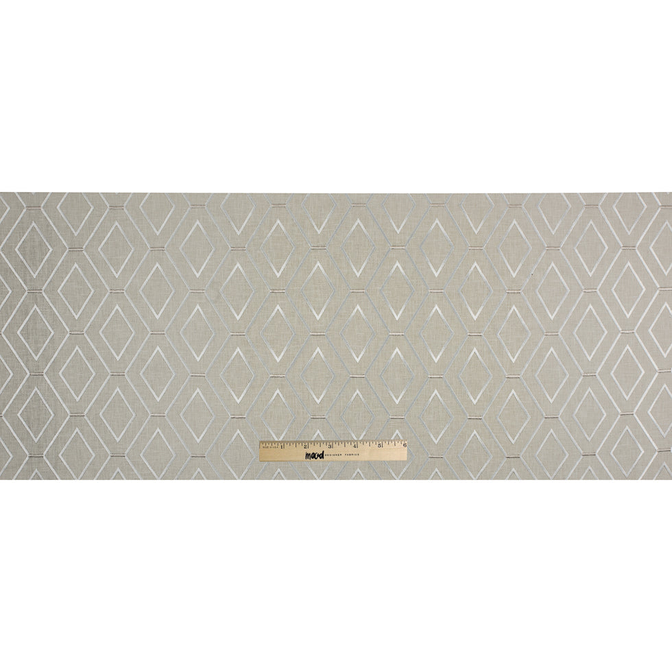 Parchment/Silver/Beige Geometric Embroidered Cotton Woven