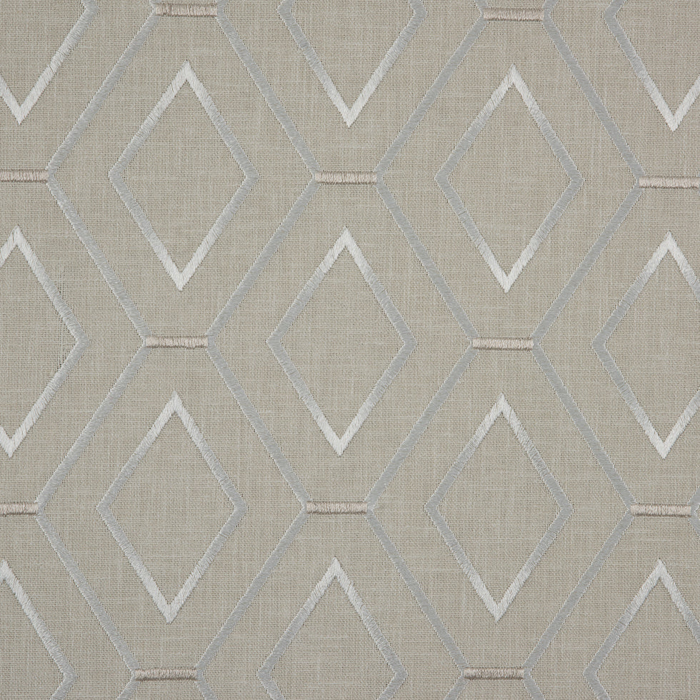 Parchment/Silver/Beige Geometric Embroidered Cotton Woven