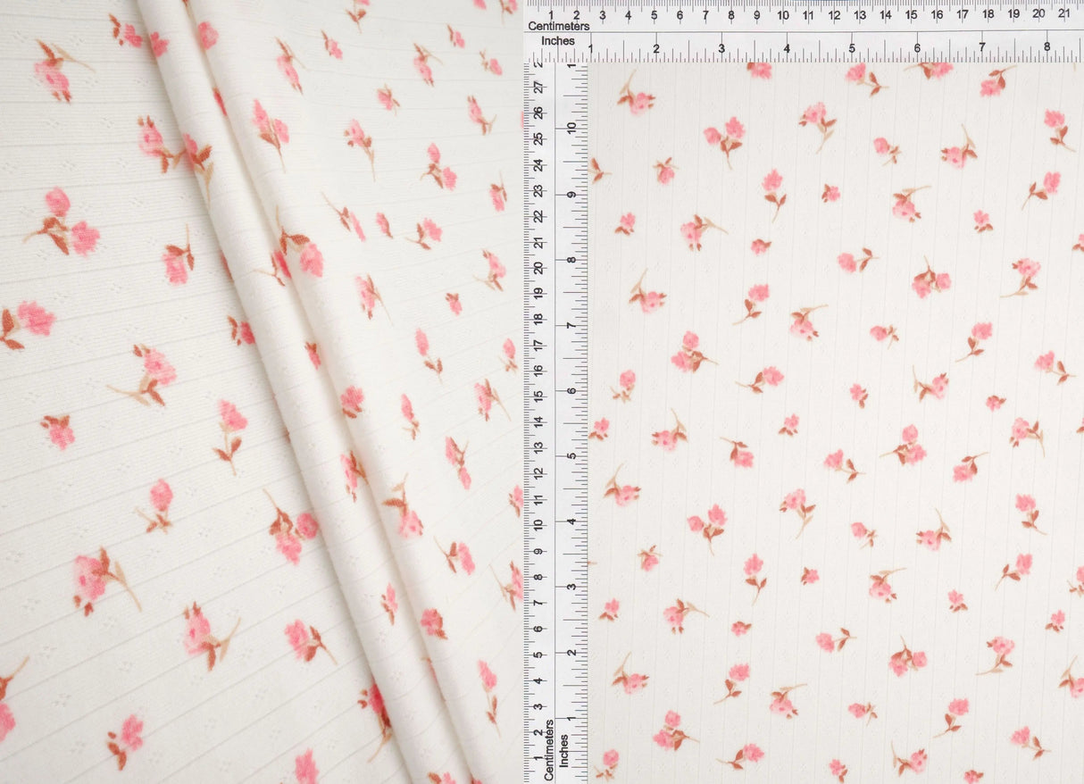Cotton Style Pointelle Ditsy Floral Knit Fabric 58/60" Wide – 220 GSM
