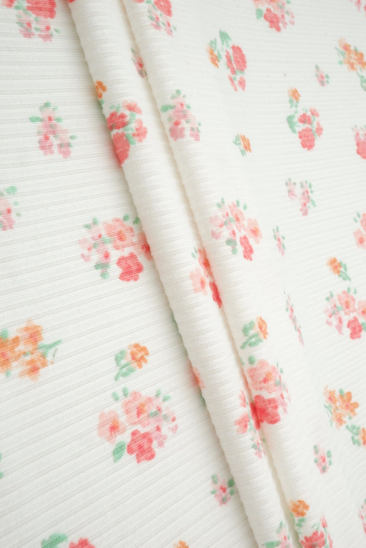 Floral Print Rib Knit Fabric