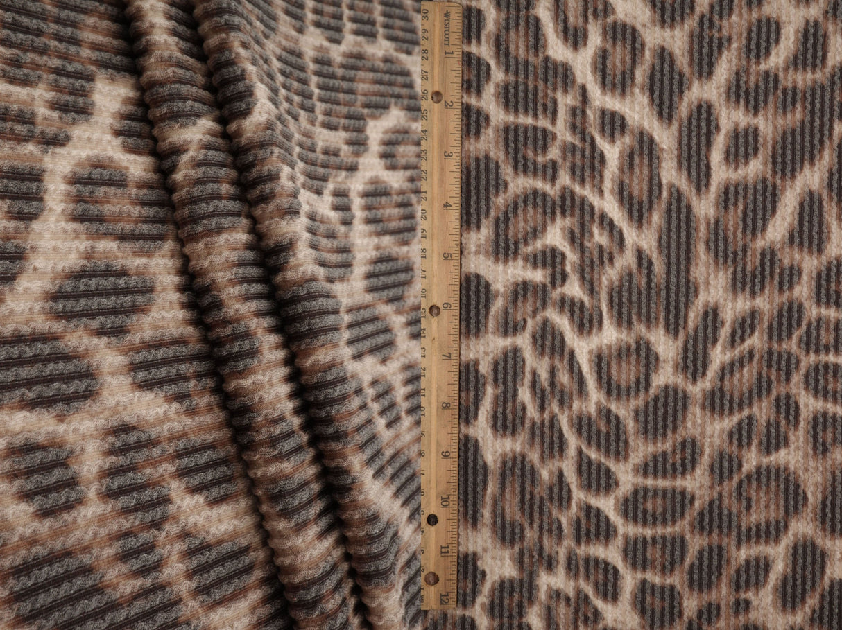 Leopard Double Knit Fabric Taupe Brown