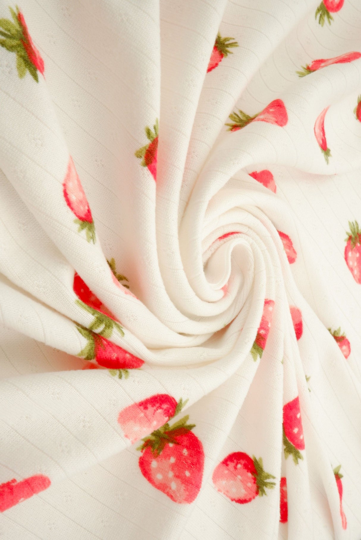 Pointelle Ribbed Knit Strawberry Print Fabric