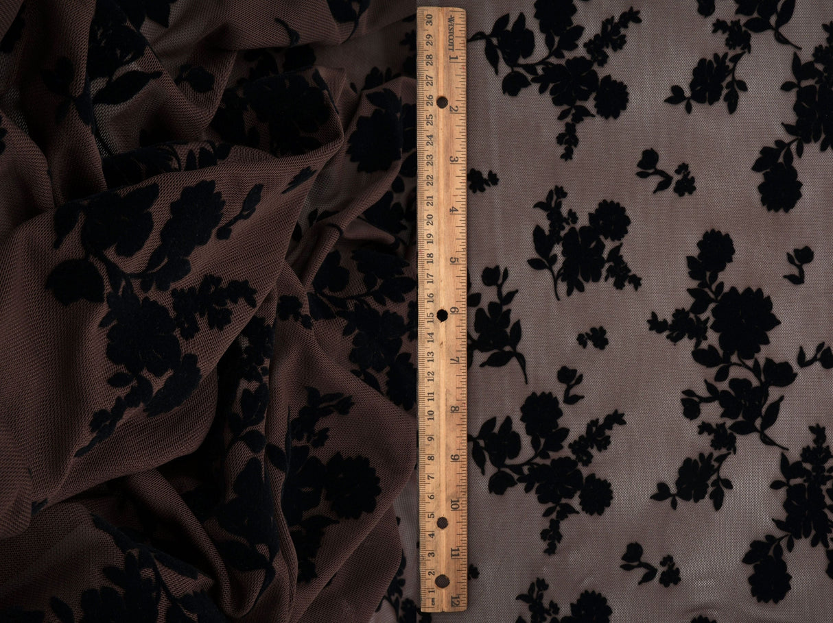 Floral Flocked Mesh Fabric