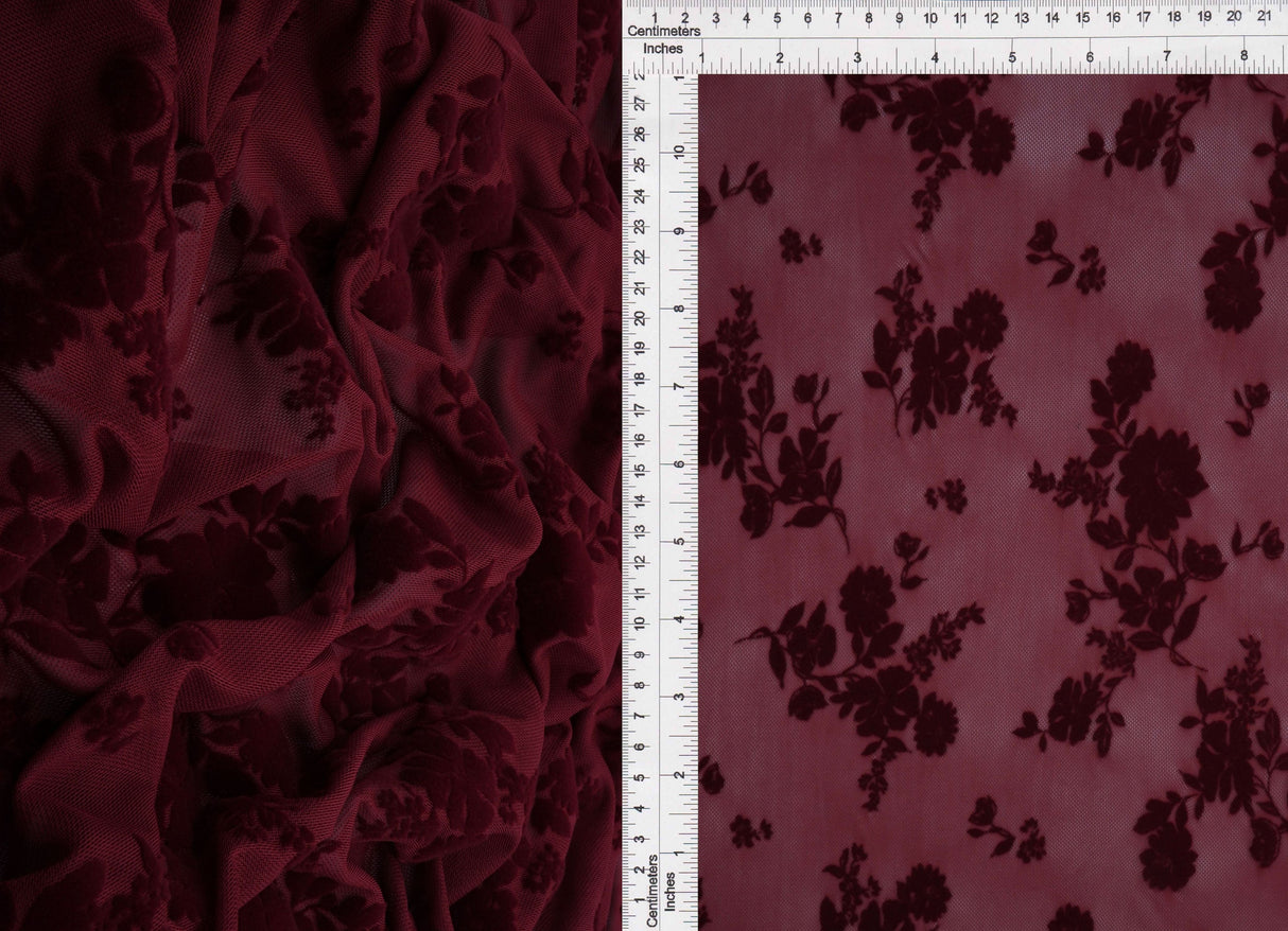 Floral Flocked Mesh Fabric