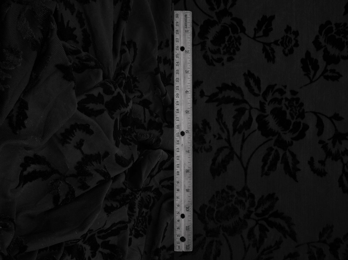 Floral Velvet Burnout Black Knit Fabric