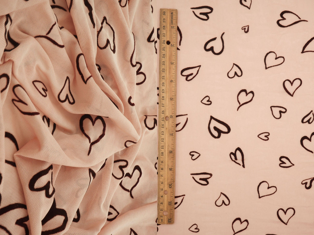 Heart Flocked Mesh Fabric