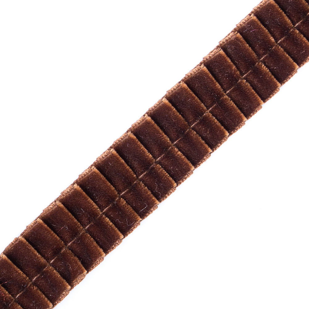 Italian Dark Brown Velvet Knife Pleated Trimming - 0.875"