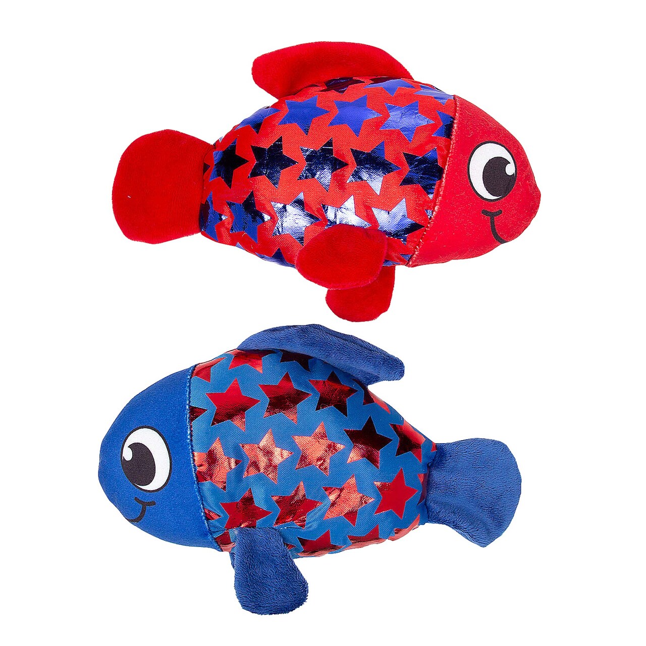 8 1/2" Patriotic Bright Red and Blue Shiny Star Scales Stuffed Fish 12 Pieces