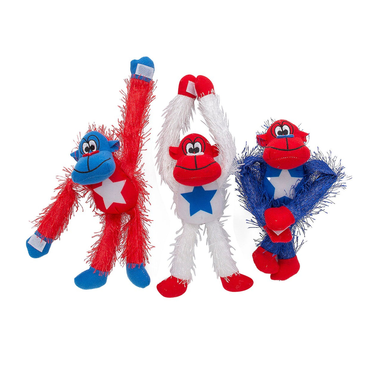 3" x 11" Patriotic Long Arm Red, White & Blue Stuffed Gorillas 12 Pieces