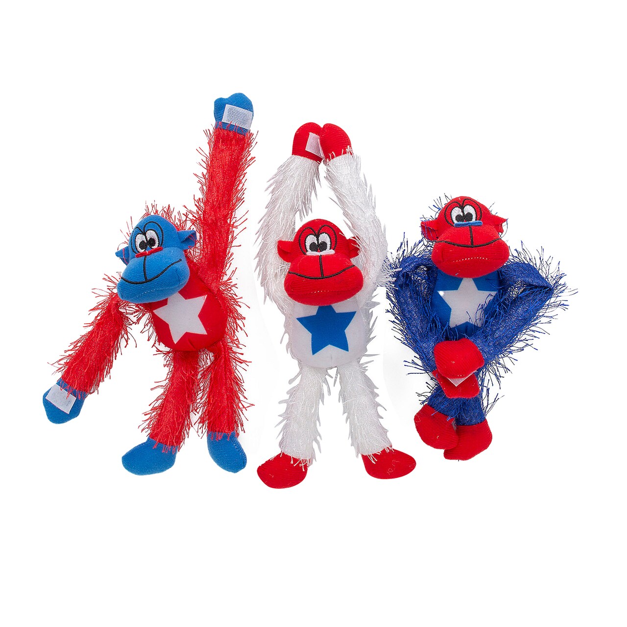 3" x 11" Patriotic Long Arm Red, White & Blue Stuffed Gorillas 12 Pieces