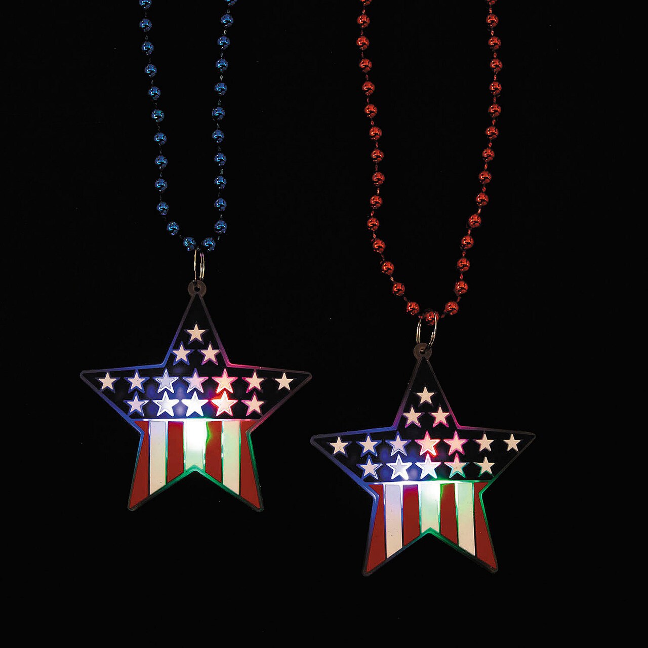 33" Patriotic USA Flag Light-Up Star Charm Necklaces 12 Pieces