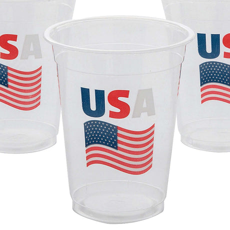 4 1/2" 16 oz. Patriotic USA Flag Disposable Plastic Cups Bulk 50 Ct.