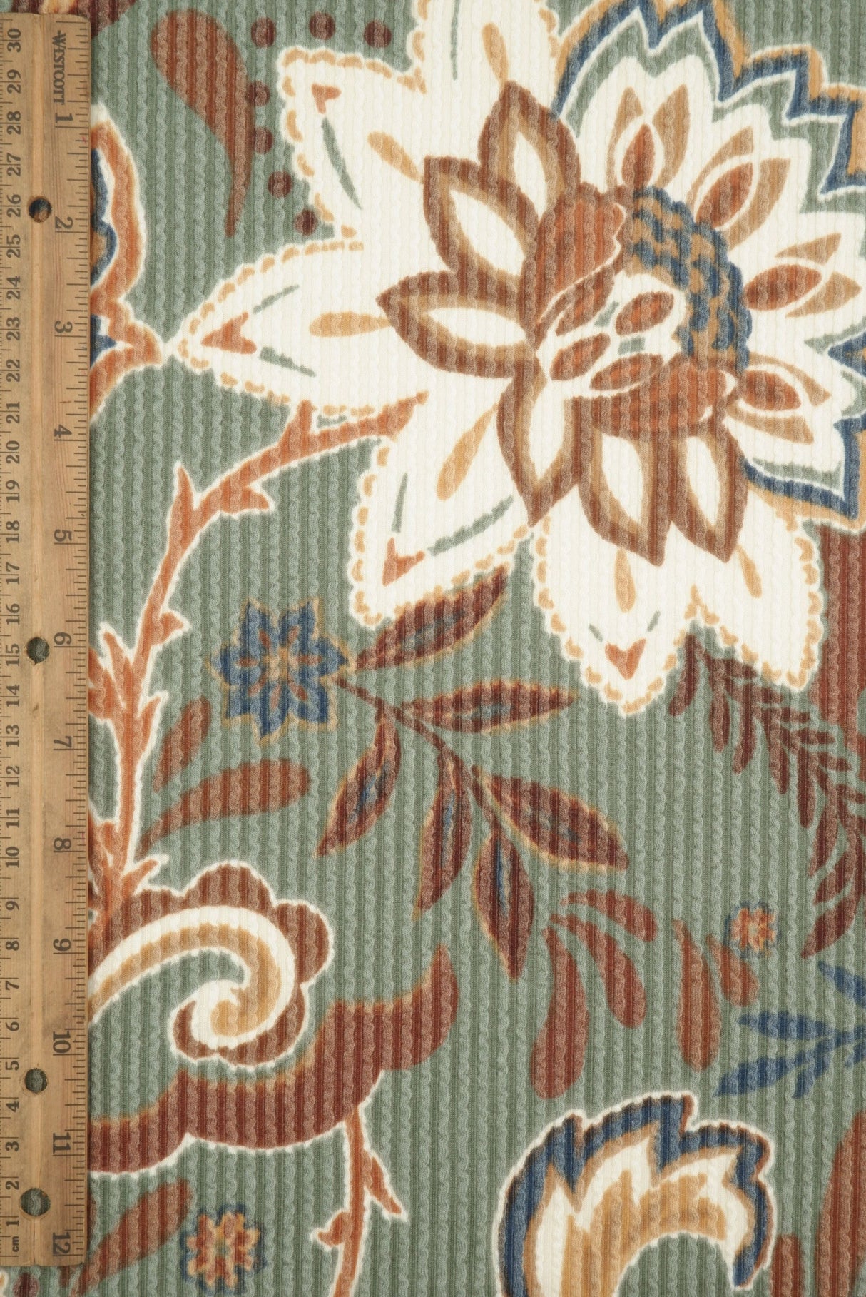 Floral Double Knit Fabric Olive Vintage