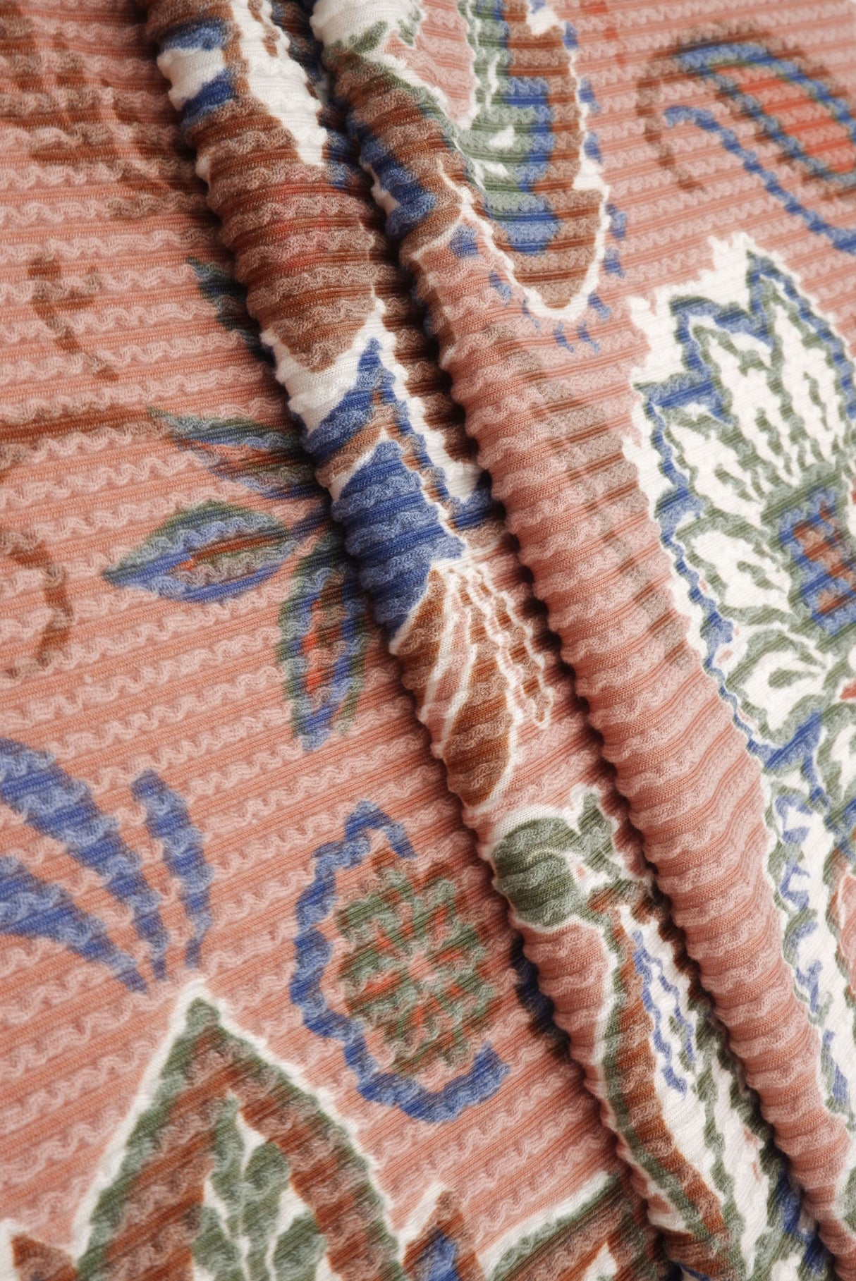 Floral Double Knit Fabric Olive Vintage