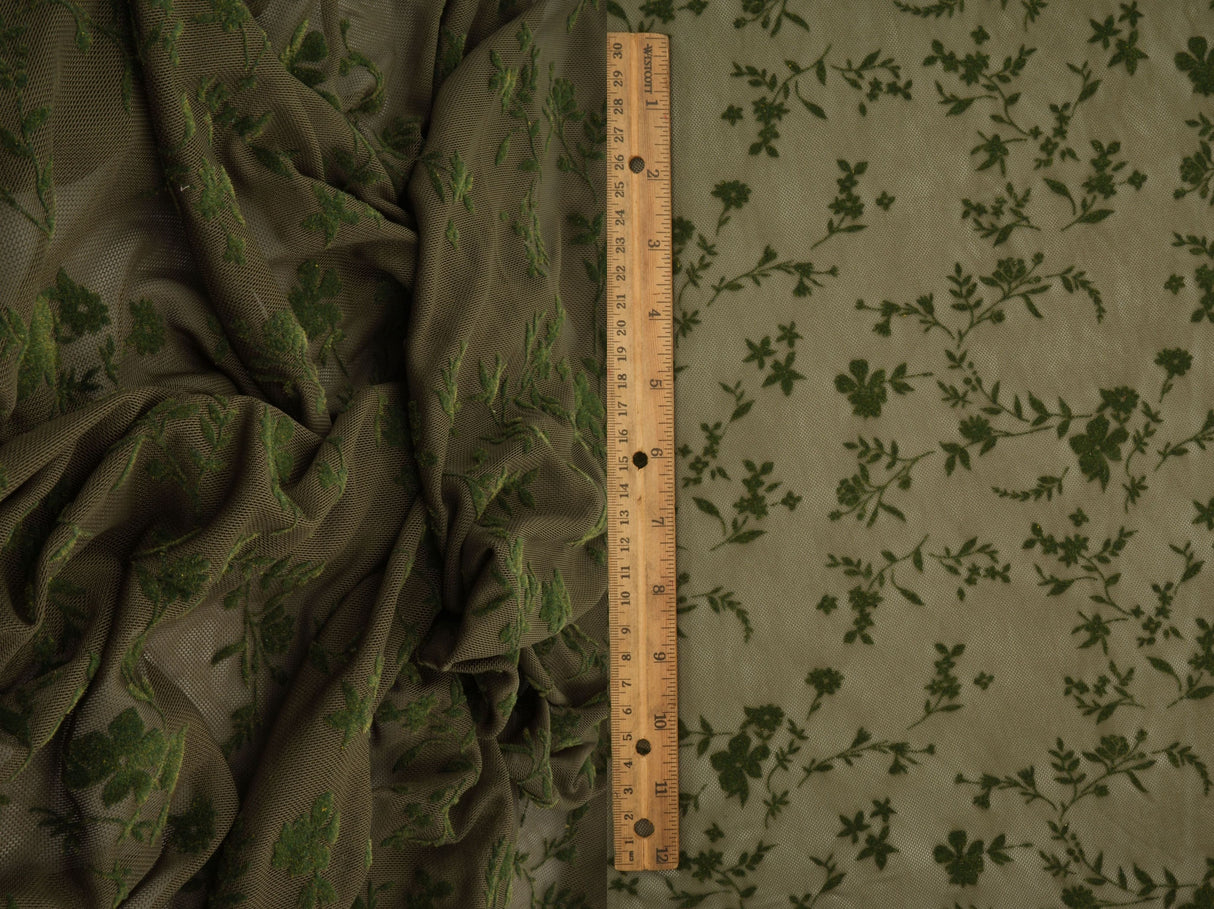 Floral Flocked Mesh Fabric