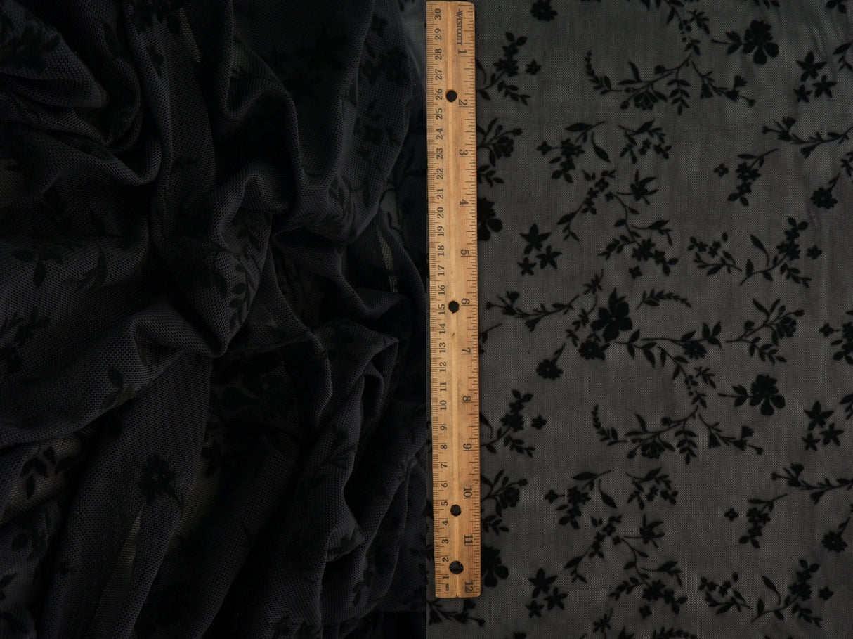 Floral Flocked Mesh Fabric