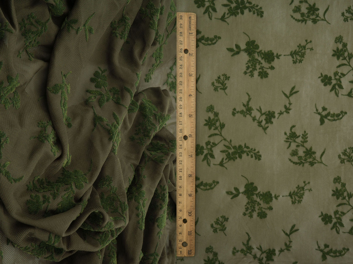 Floral Flocked Mesh Fabric