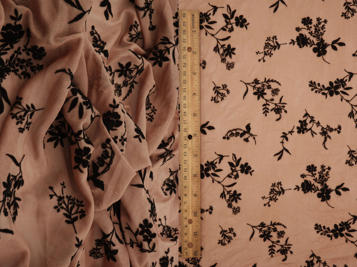 Floral Flocked Mesh Fabric