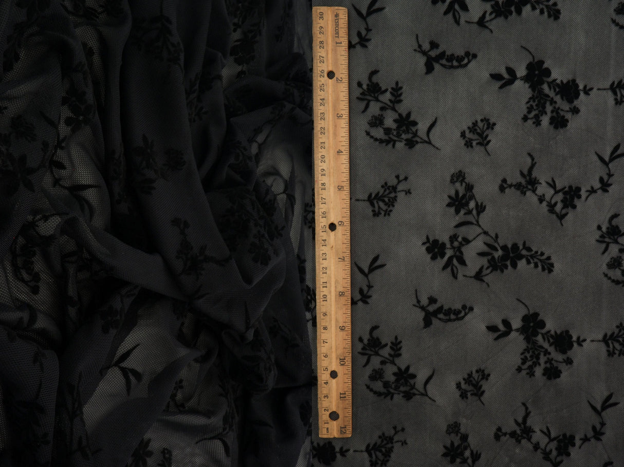 Floral Flocked Mesh Fabric
