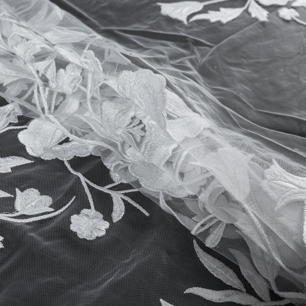 Floral Embroidered Tulle - White on White