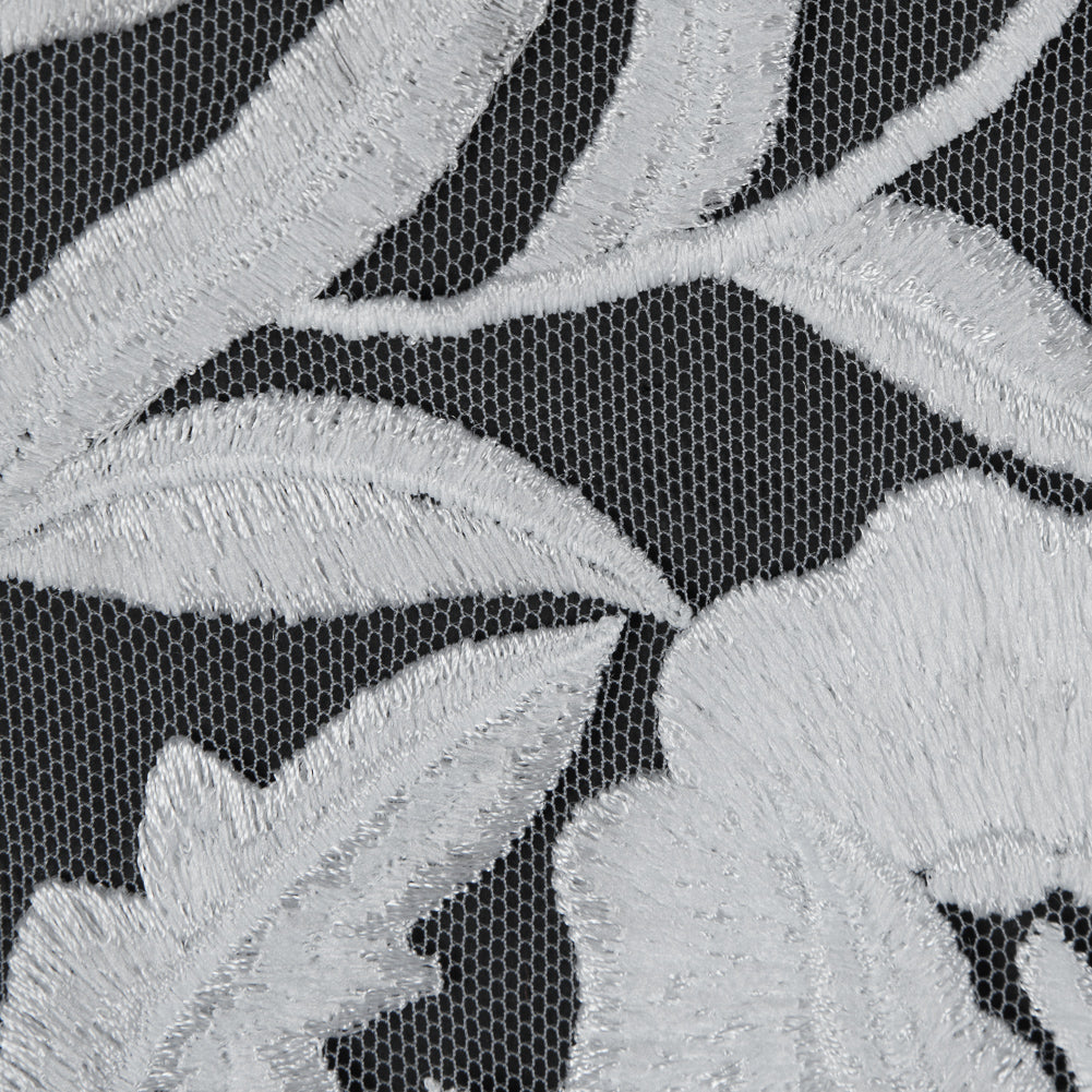 Floral Embroidered Tulle - White on White