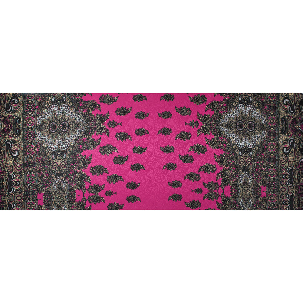 Digitally Implemented Pink/Green Border Print on a Butterfly Jacquard