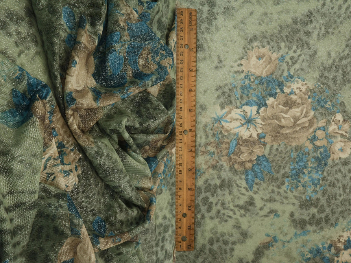 Foil Mesh Leopard Flower Olive Vintage