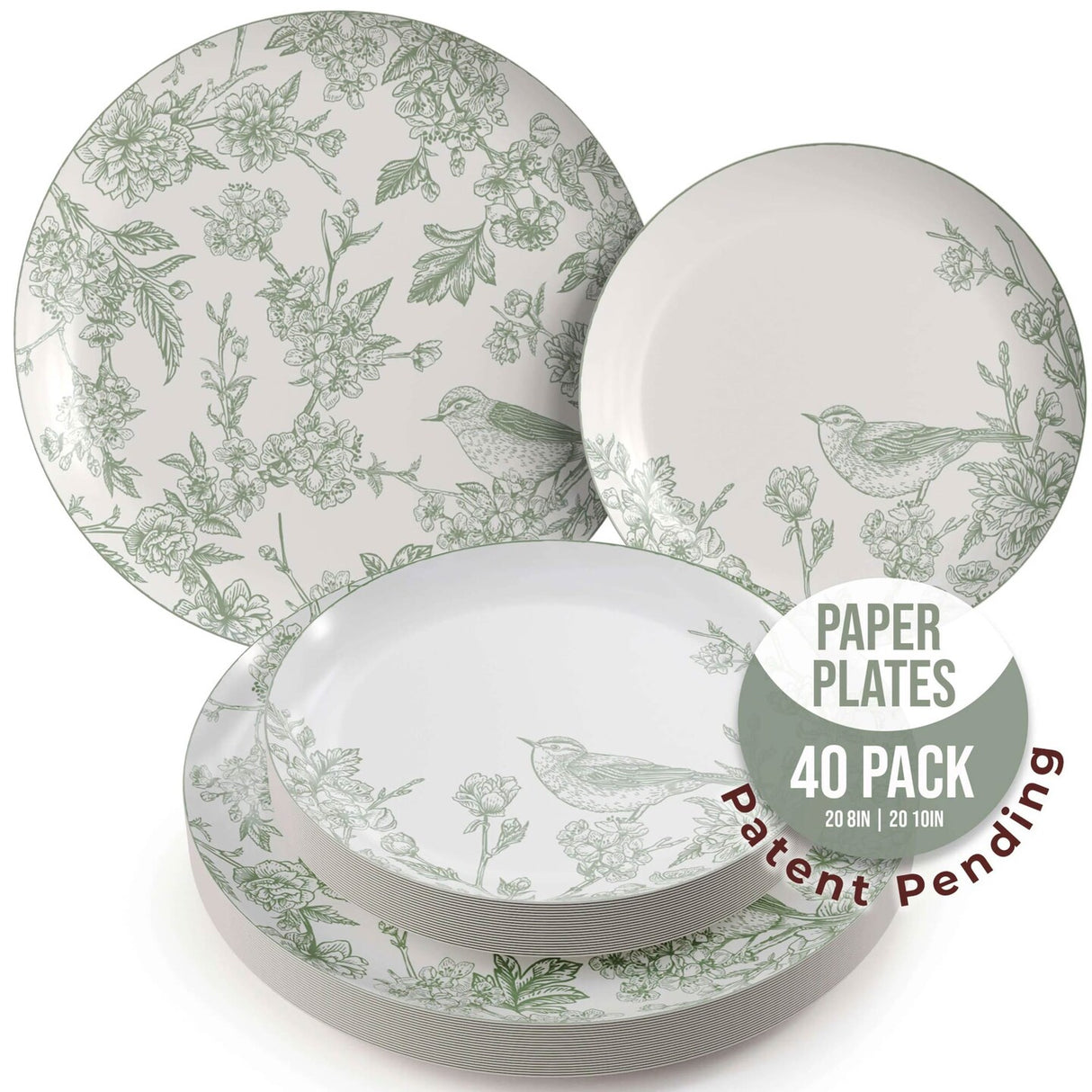 40 Count Yaffa Design Disposable Paper Plates for Party, Wedding, Dinner, Elegant