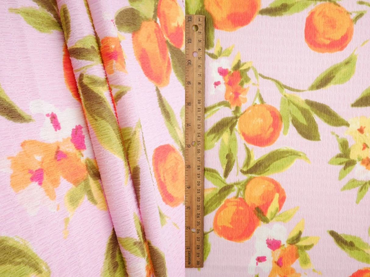 Fruit Orange Crinkle Crepe Print Fabric 58/59" Wide – 160 GSM