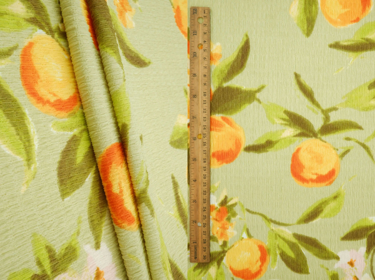 Fruit Orange Crinkle Crepe Print Fabric 58/59" Wide – 160 GSM