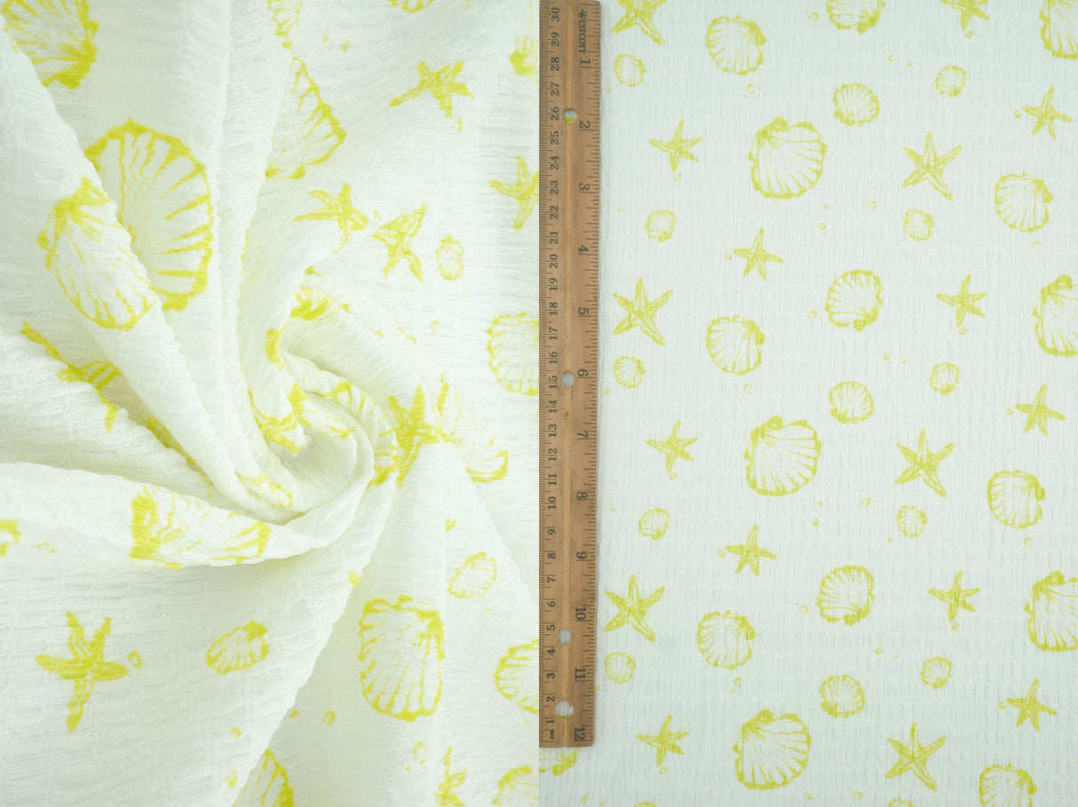Printed Woven Sea Element Crinkle Fabric