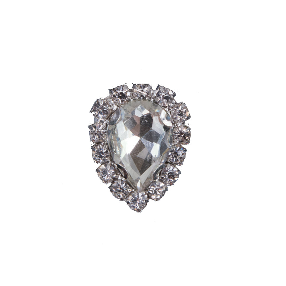 Italian Silver Teardrop Rhinestone Button - 32L/20mm