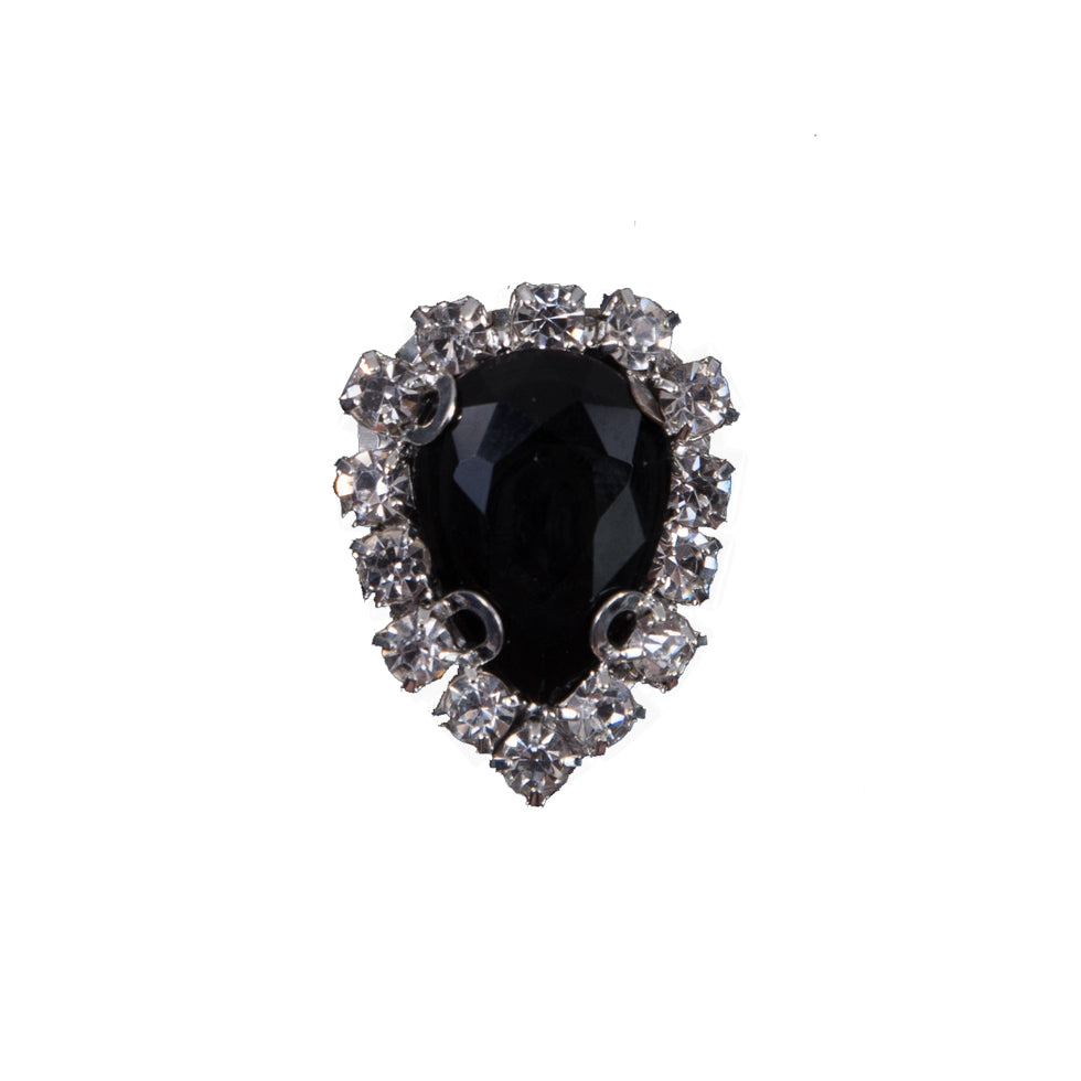 Italian Black Teardrop Rhinestone Button - 32L/20mm