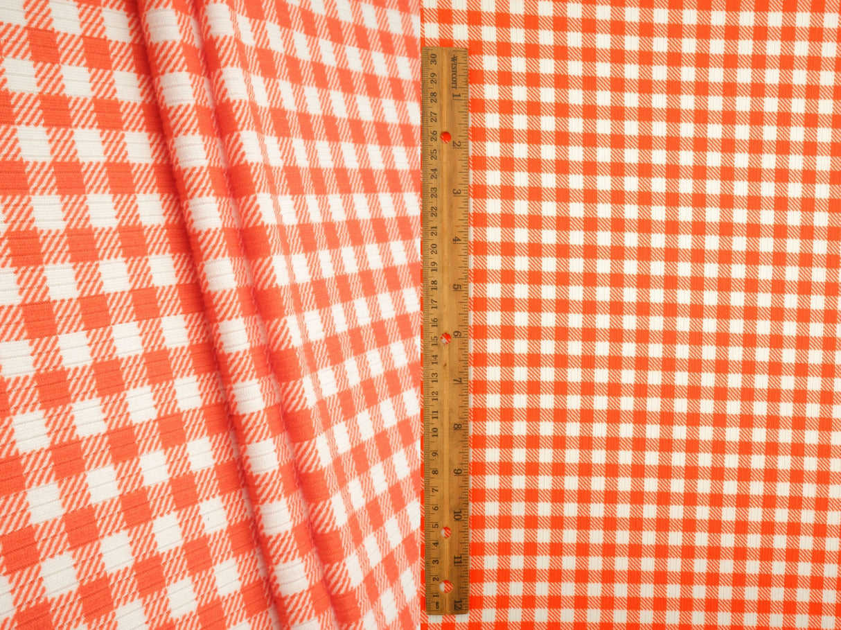 Gingham Print Rib Knit Fabric