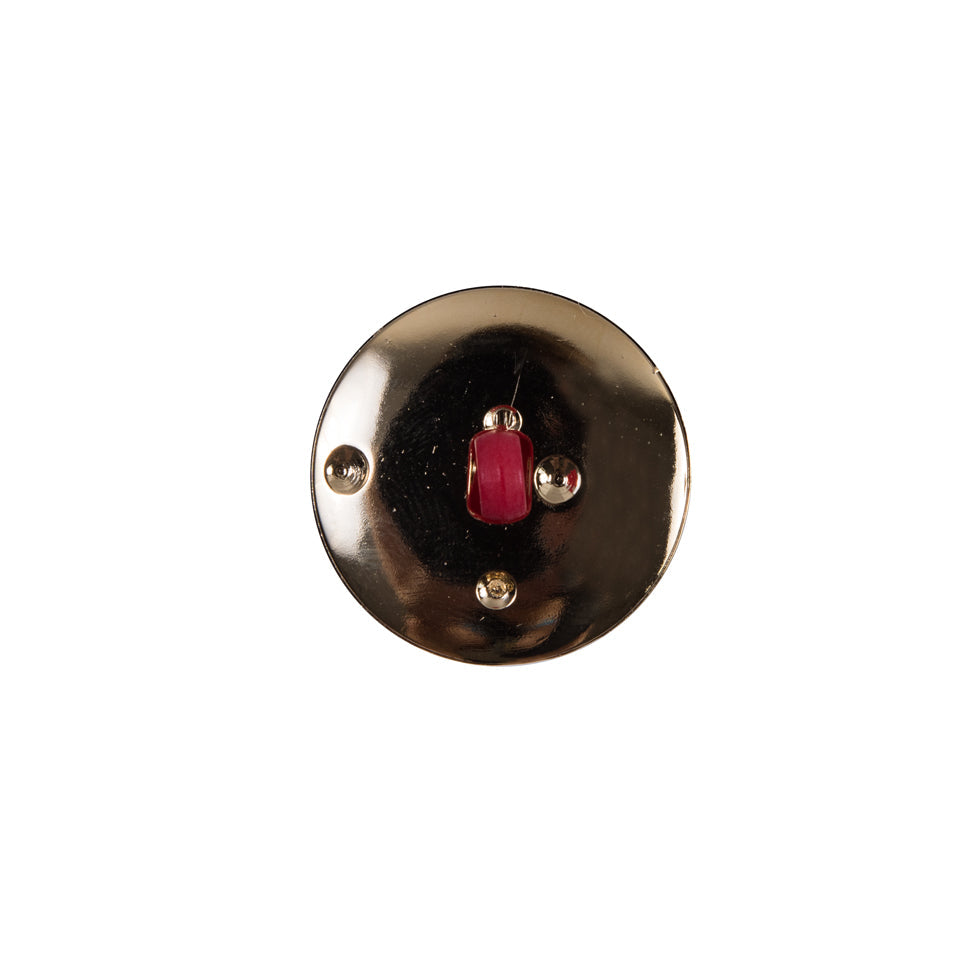 Italian Red and Gold Plastic Shank-Back Button - 24L/15mm