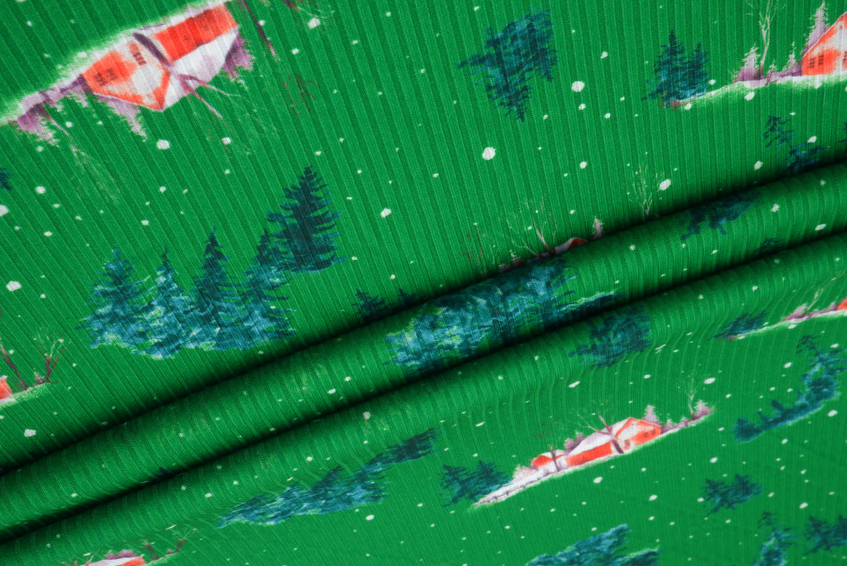 Christmas Print Rib Knit Fabric