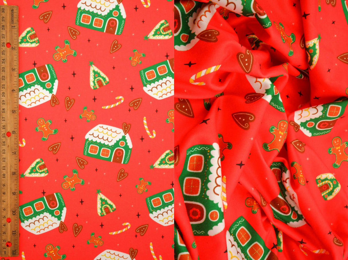Christmas DTY Brushed Knit Cookie House Print