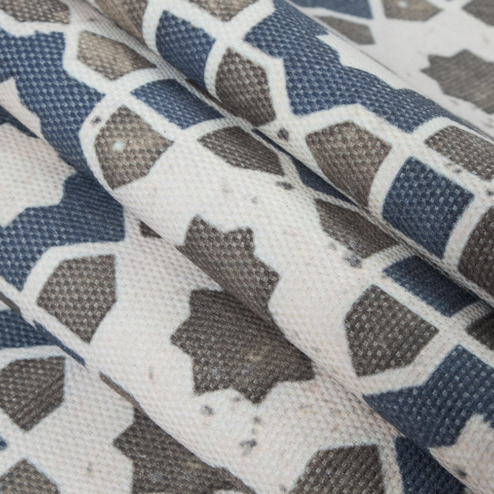 Denim/Green Geometric Floral Outdoor Canvas