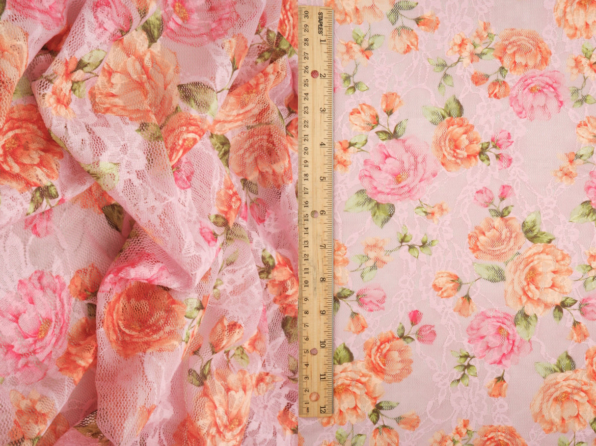 Floral Printed Lace Peach