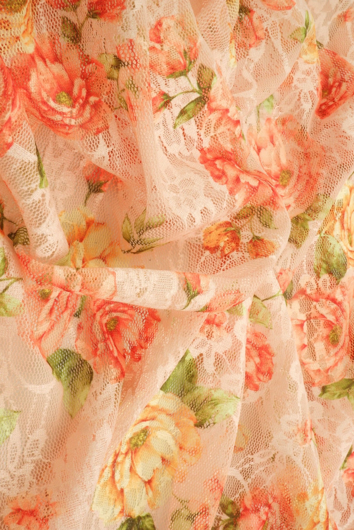 Floral Printed Lace Peach