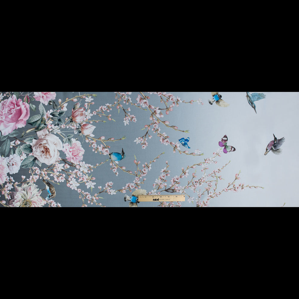 Roses, Hummingbirds and Butterflies Digitally Printed on a Lily Pad Premium Mikado/Twill