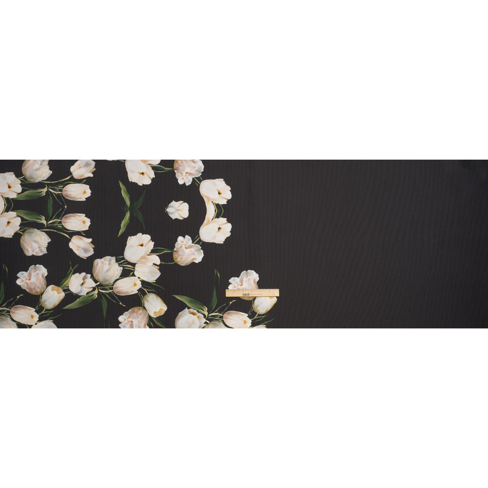 Black and Whisper White Digitally Printed Flowers on a Premium Mikado/Twill