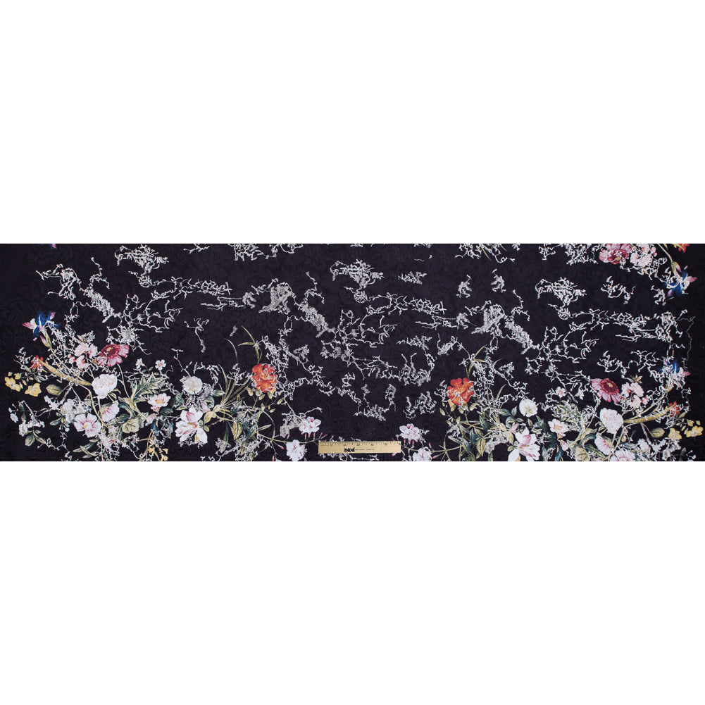 Floral Digitally Printed Butterfly Jacquard with Silver Metallic Embroidery
