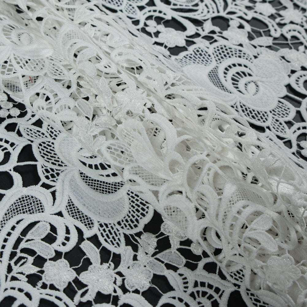 Embroidered Guipure Lace - White Floral