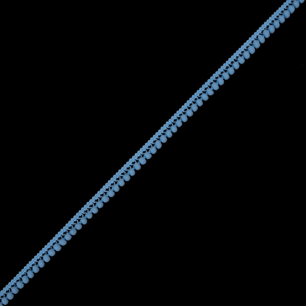 European Sky Blue Single Row Mini Pom Pom Trim