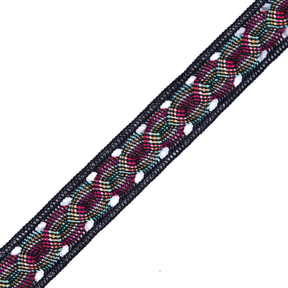 Black Multicolor Crochet Trim - 1.25"