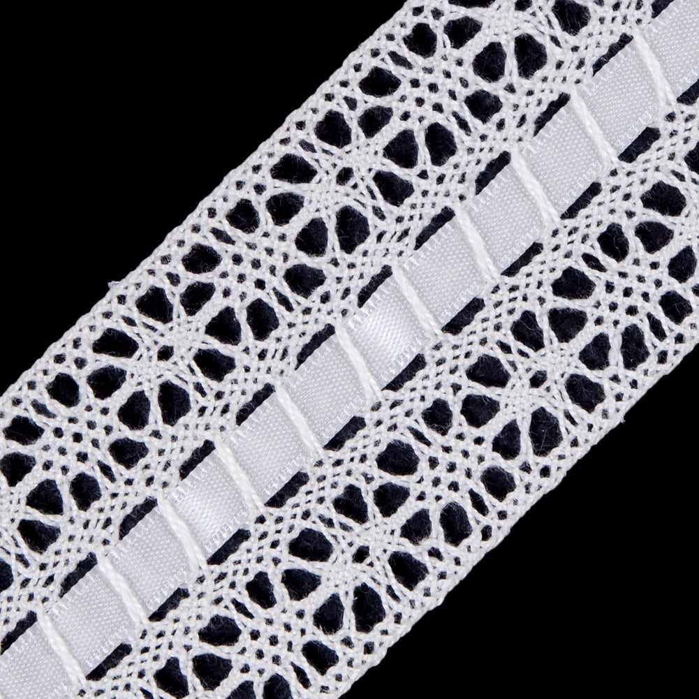 European Ivory Crochet Trim with Satin Ribbon Detail - 1.5"