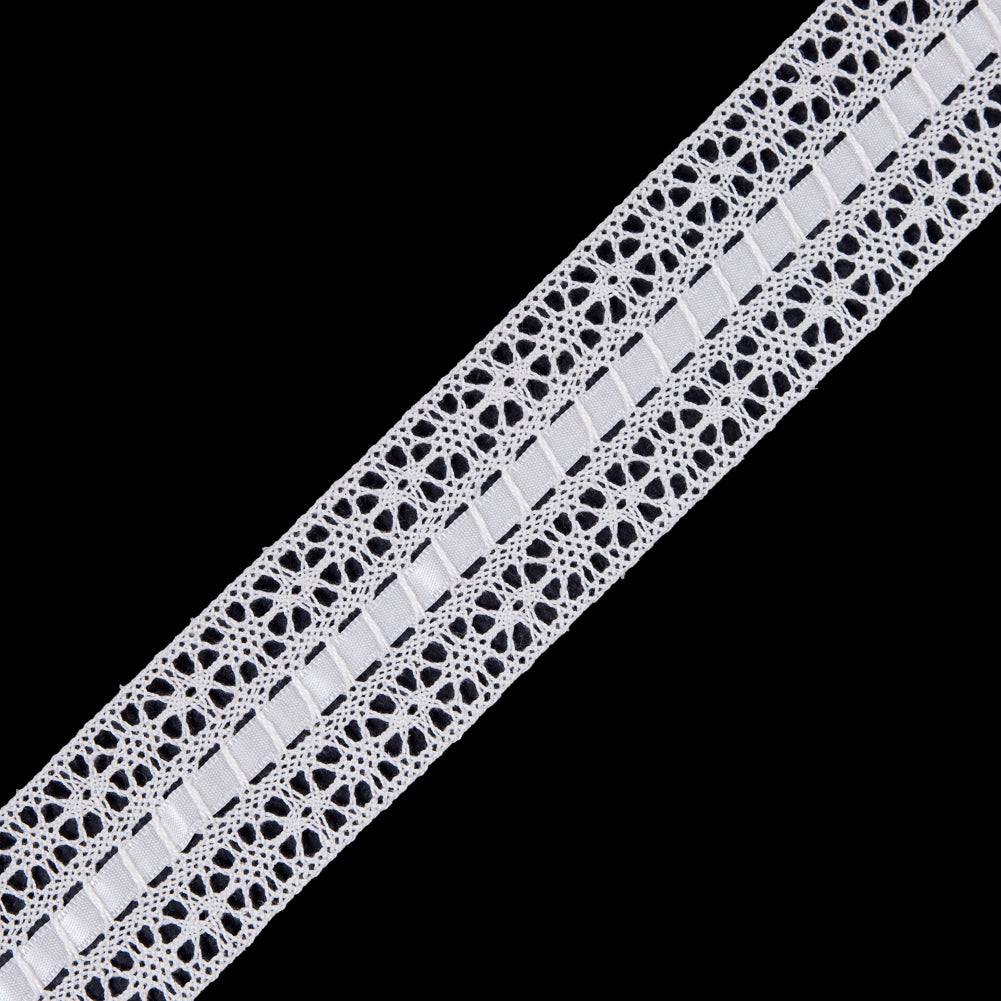 European Ivory Crochet Trim with Satin Ribbon Detail - 1.5"